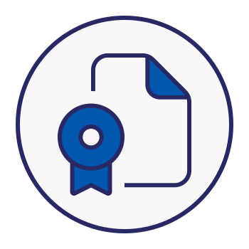 Document with badge representing training and skill development.